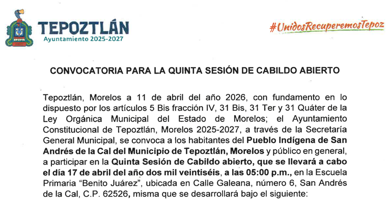 Convocatoria a 5a Sesión de Cabildo Abierto